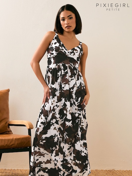 PixieGirl Petite Brown ITY Cow Print Maxi Dress (W45371) | ₪196
