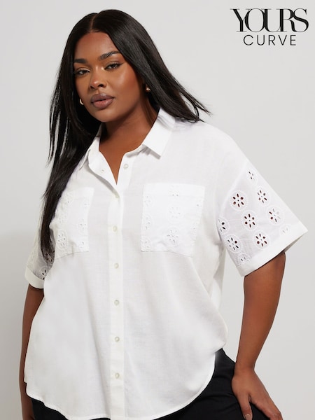 Yours Curve White Broderie Containing Shirt (W45377) | €39