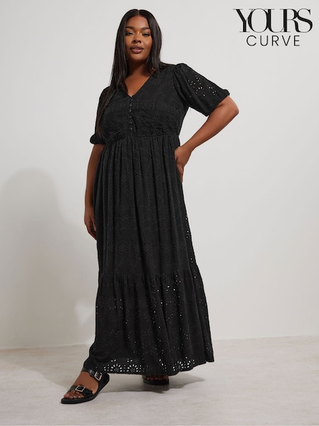 Yours Curve Black Broderie Tea Dress (W45378) | €72