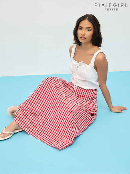 PixieGirl Petite Gingham Check Maxi Skirt (W45385) | ‏146‏₪