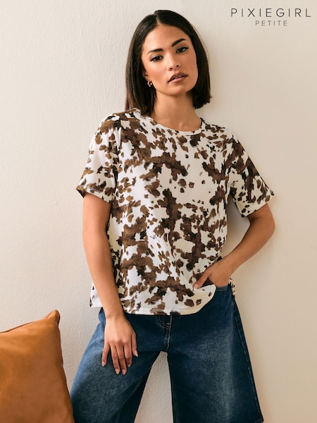 PixieGirl Petite Tie Back Cow Print Top (W45430) | €46