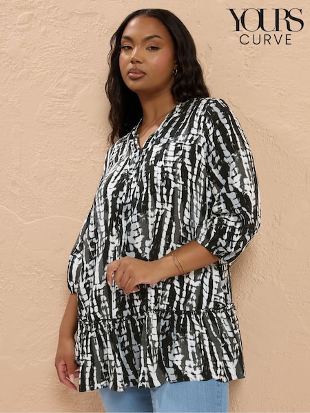 Yours Curve Black Tie Neck Tiered Blouse (W45442) | €36