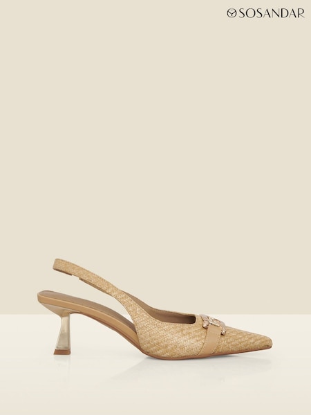 Sosandar Gold Raffia Slingback Court Shoes With Gold Detail (W45526) | €84