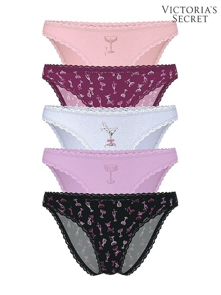 Victoria's Secret Pink/Purple/Blue/Black Bikini 5 Pack Cotton Lace Trim Knickers (W45545) | €32