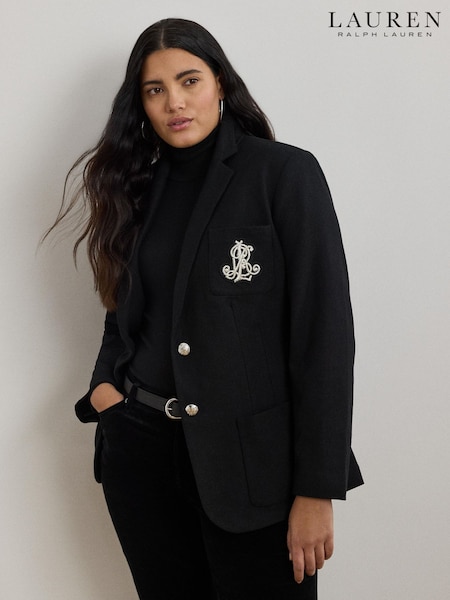 Lauren Ralph Lauren Black Curve Anfisa Crest Logo Blazer Jacket (W45694) | €356