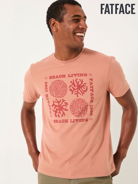 FatFace Rust Brown Coral Graphic Tshirt (W45710) | AED163