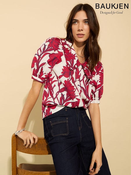 Baukjen Red 100% Cotton Rosana Collar Blouse (W45783) | €171