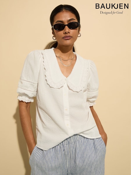 Baukjen Marti 100% Cotton Broderie Detail White Blouse (W45794) | ₪699