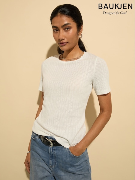 Baukjen Gabriella Pretty Rib 100% Cotton White T-Shirt (W45797) | 78 €