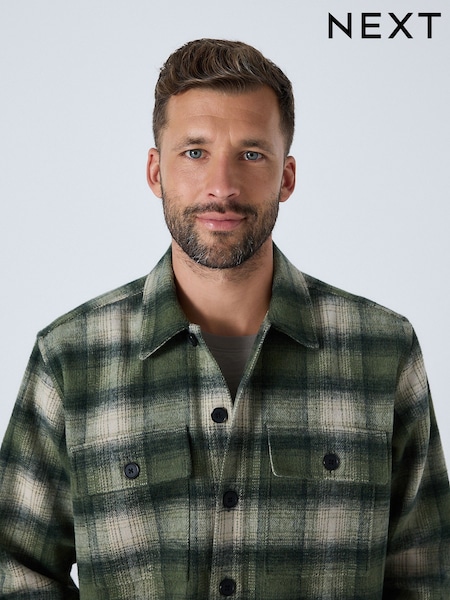 Green Check Borg Lined Shacket (W45802) | €69