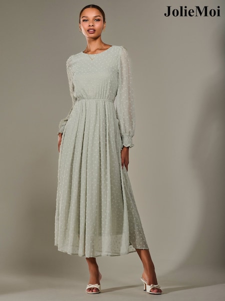 Jolie Moi Green Long Sleeve Chiffon Midaxi Dress (W45822) | € 119