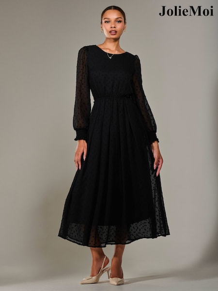 Jolie Moi Black Long Sleeve Chiffon Midaxi Dress (W45823) | € 119