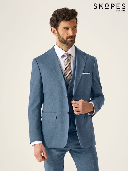 Azul - Skopes Tailored Fit Calvados Linen Blend Suit Waistcoat (W45831) | R$ 545