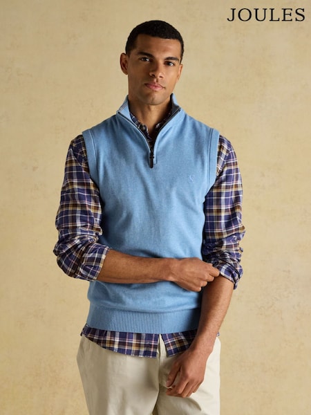 Hillside Light Blue Quarter Zip Knitted Tank Top (W45837) | €67