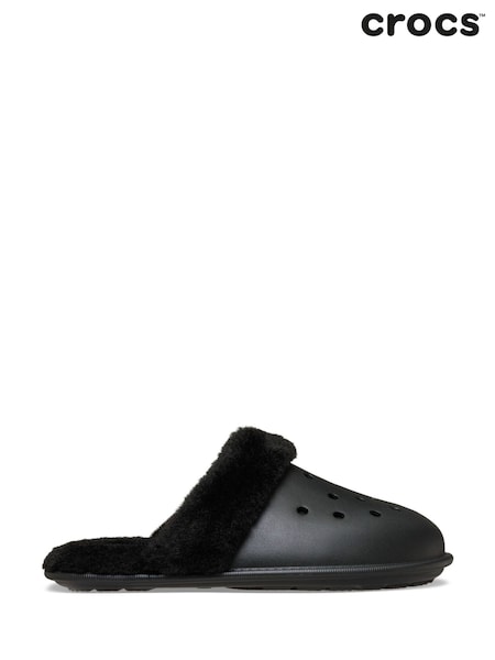 Crocs Black Classic Fuzz Scuff Slippers (W45861) | AED291