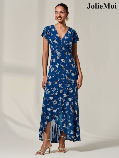 Jolie Moi Blue Floral Ruffle Hem Maxi Dress (W45869) | 322 QAR