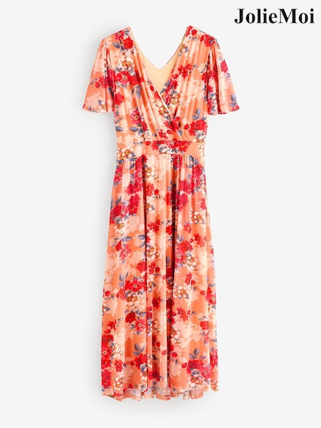Jolie Moi Red Floral Print Mesh Wrap Maxi Dress (W45871) | €83