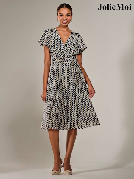 Jolie Moi Black Short Sleeve Side Tie Midi Dress (W45872) | 341 QAR