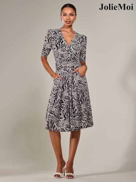 Jolie Moi Black Mesh Half Sleeve Midaxi Dress (W45878) | 421 QAR