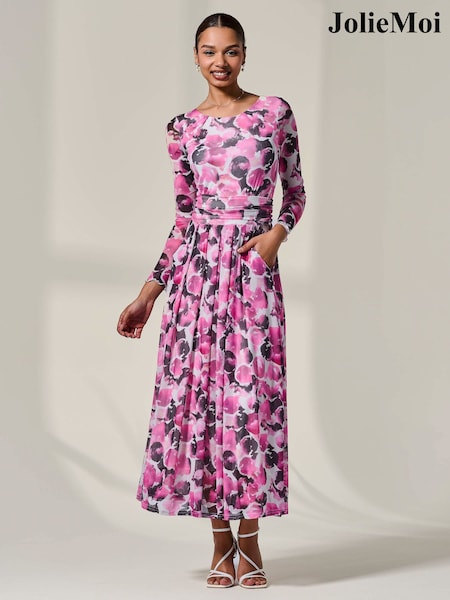Jolie Moi Pink Mesh Abstract Maxi Dress (W45883) | 297 QAR