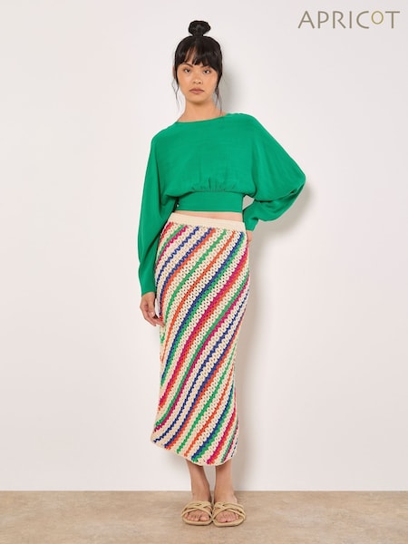 Apricot Multi Diagonal Hand Crochet Midi Skirt (W45892) | €95