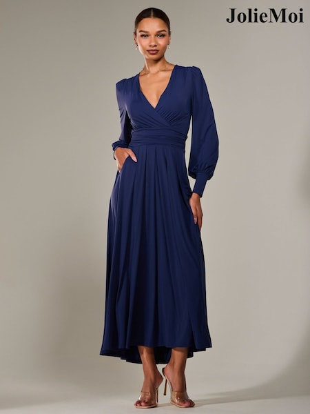 Jolie Moi Blue Long Sleeve Supersoft Jersey Maxi Dress (W45903) | ₪478