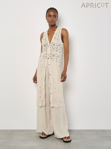 Apricot Cream Crochet Circles Sleeveless 100% Cotton Cardigan (W45906) | €53