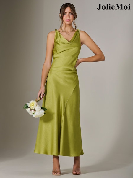 Jolie Moi Green Twisted Shoulder Cowl Neck Midaxi Dress (W45907) | 356 QAR