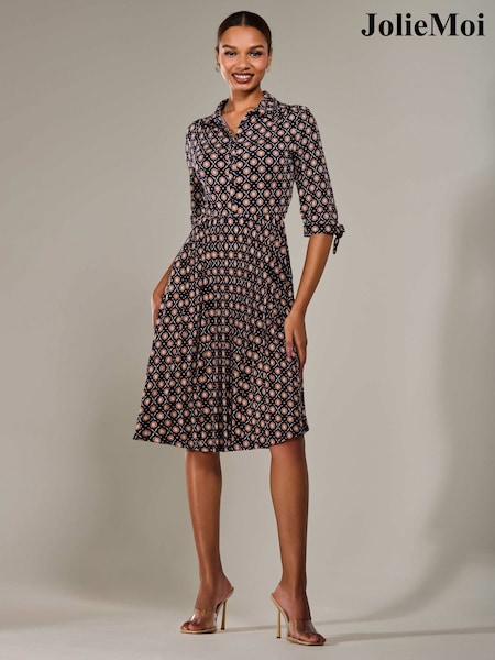 Jolie Moi Blue ¾ Sleeve Button Up Midi Dress (W45912) | R$ 710