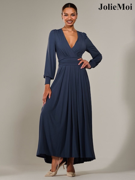 Jolie Moi Aqua Blue Long Sleeve Supersoft Jersey Maxi Dress (W45915) | €146