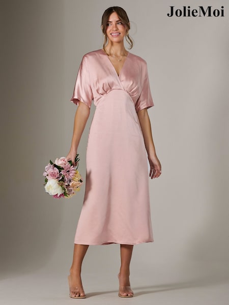 Roz - Rochie Jolie Moi din Satin, cu linie A, Midaxi (W45916) | 514 LEI