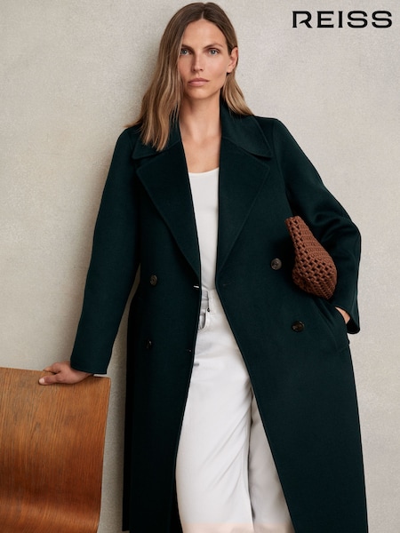 Reiss Green Rene Petite Double-Breasted Blindseam Coat Wool-Blend (W46460) | AED2,520