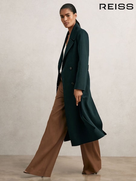 Reiss Green Rene Double-Breasted Blindseam Coat Wool-Blend (W46464) | AED2,520