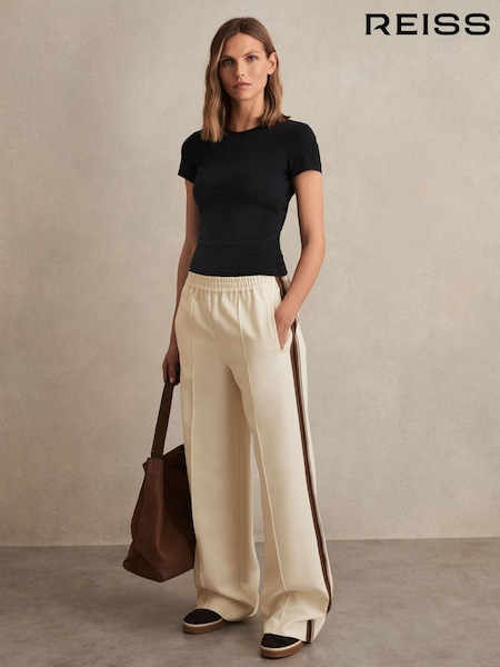 Reiss Cream Robyn Side-Stripe Wide-Leg Trousers (W46472) | €195