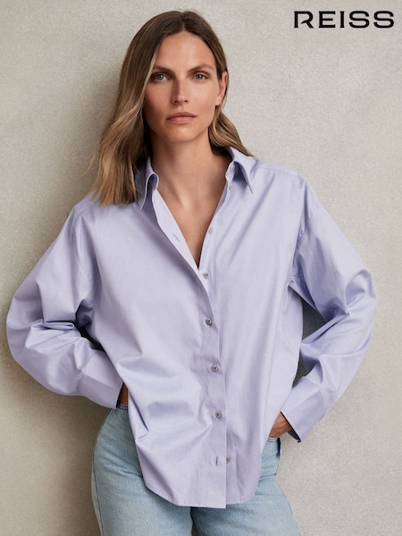 Albastru - Reiss Callie Cotton Button Through Oxford Shirt (W46543) | 990 LEI