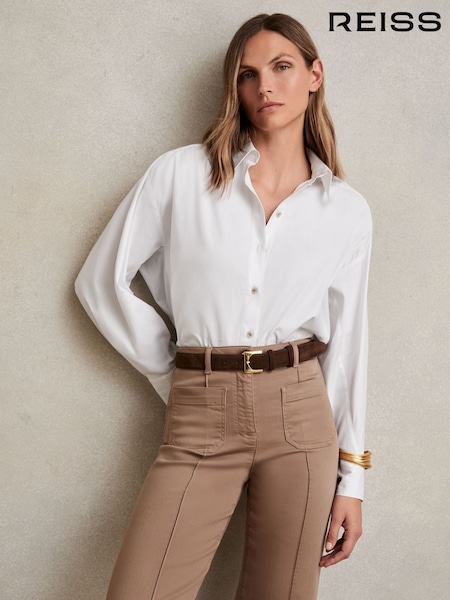 Alb - Reiss Callie Cotton Button Through Oxford Shirt (W46545) | 990 LEI