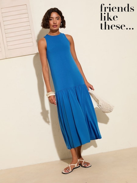 Azul - Friends Like These Drop Waist Jersey Midi Dress (W46563) | R$ 385