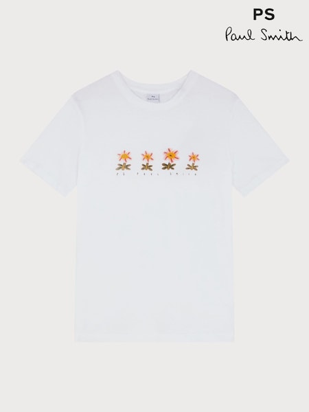 PS Paul Smith Flower Graphic Print Jersey White T-Shirt (W46626) | 421 QAR