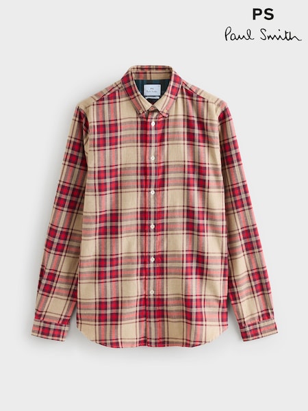 PS Paul Smith Cream Regular-Fit Check Flannel Shirt (W46692) | AED844