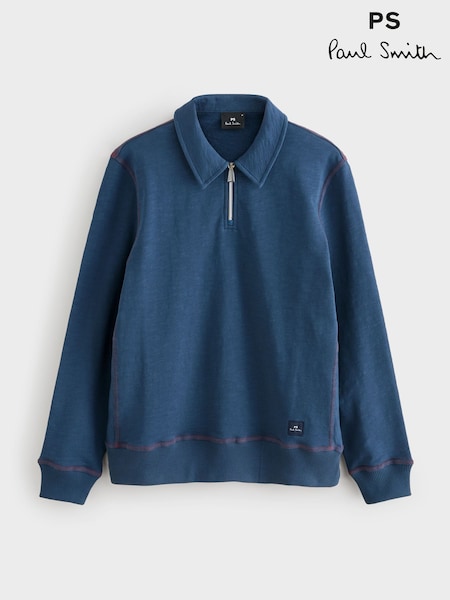 PS Paul Smith Blue Zip Neck Relaxed-Fit Sweat Top Jumper (W46697) | €233