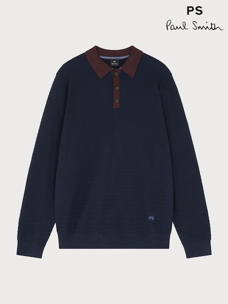 PS Paul Smith Textured Contrast Collar Knitted Polo Shirt (W46703) | 916 QAR