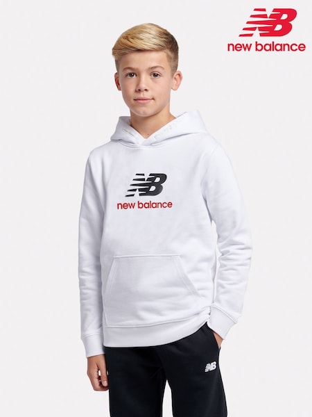 New Balance White Kids French Terry Stacked 100% Cotton Logo Hoodie (W46706) | AED233