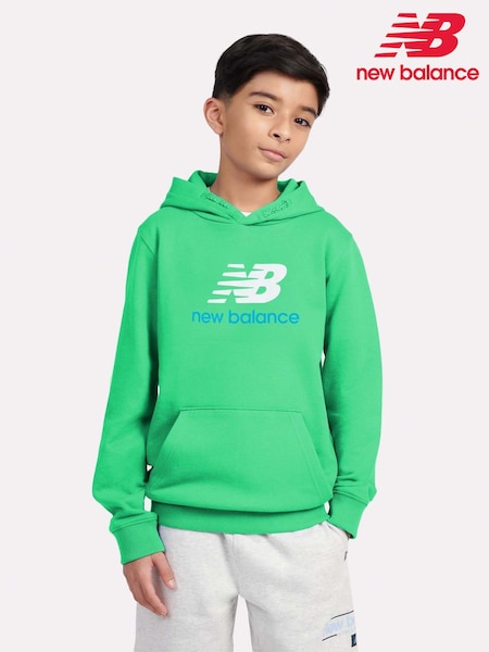 New Balance Green Kids French Terry Stacked 100% Cotton Logo Hoodie (W46707) | €53