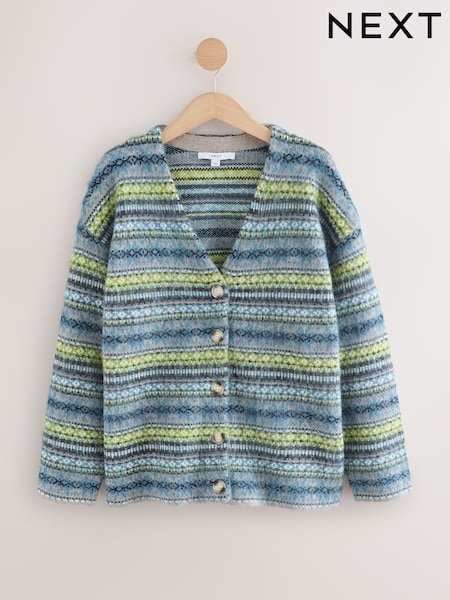 Modra in zelena fairisle - Brushed V-Neck Cardigan (W46708) | € 50