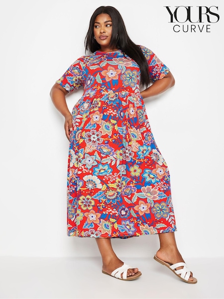 Yours Curve Red Floral Print Midi Smock Dress (W46712) | €45