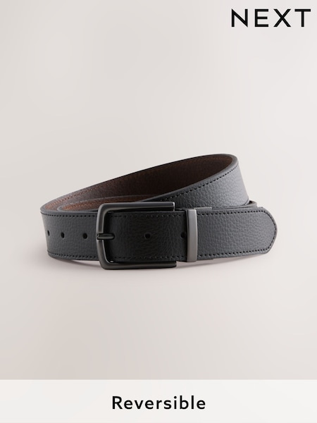 Black/Brown Reversible Grainy Leather Belt (W46747) | AED114