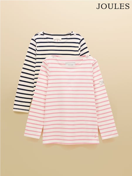 Joules Girls' Harbour Blue/Pink Two Pack Stripe Long Sleeve Top (W46776) | 139 QAR - 178 QAR