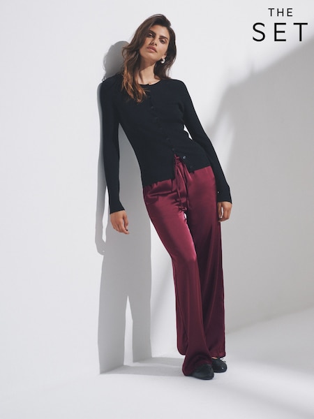 The Set Black/Burgundy Red 2 Pack Satin Wide Leg Pull On Trousers (W46802) | 168 QAR