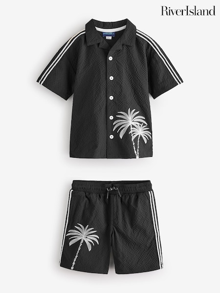 River Island Black Boys Palm Embroid Swim Shorts Set (W46812) | €32