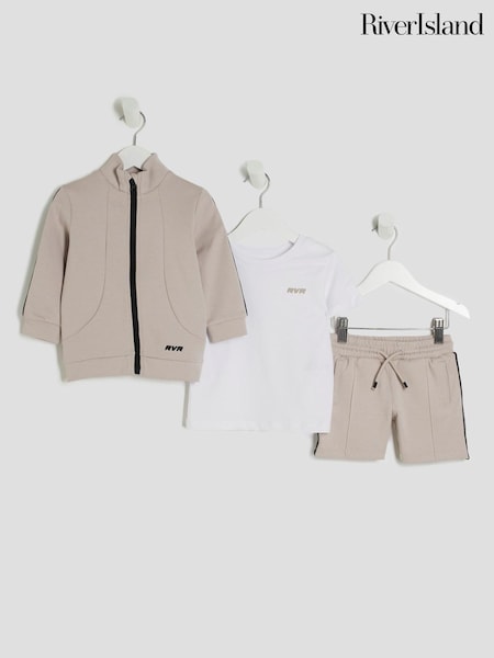 River Island Natural Boys Funnel Taped Shorts Set (W46813) | AED186